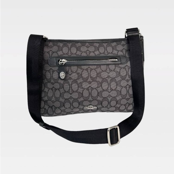 Coach Signature Black Crossbody Bag Adjustable Strap Classic Logo Jacquard - Picture 1 of 8